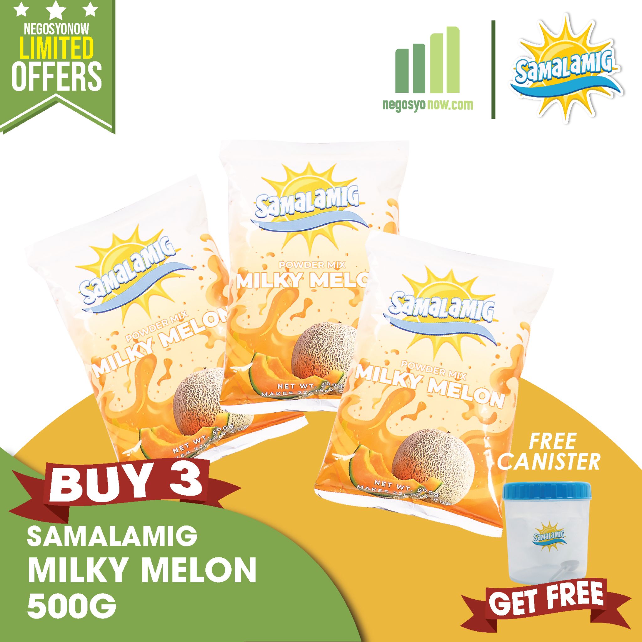Samalamig Milky Melon 500g BUY3 GET 1 CANNISTER FREE!
